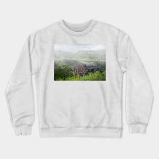 Old Broken Railway Bridge in Foggy Day Crewneck Sweatshirt